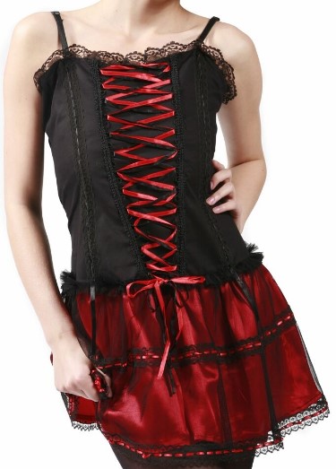 dress red black mesh corset