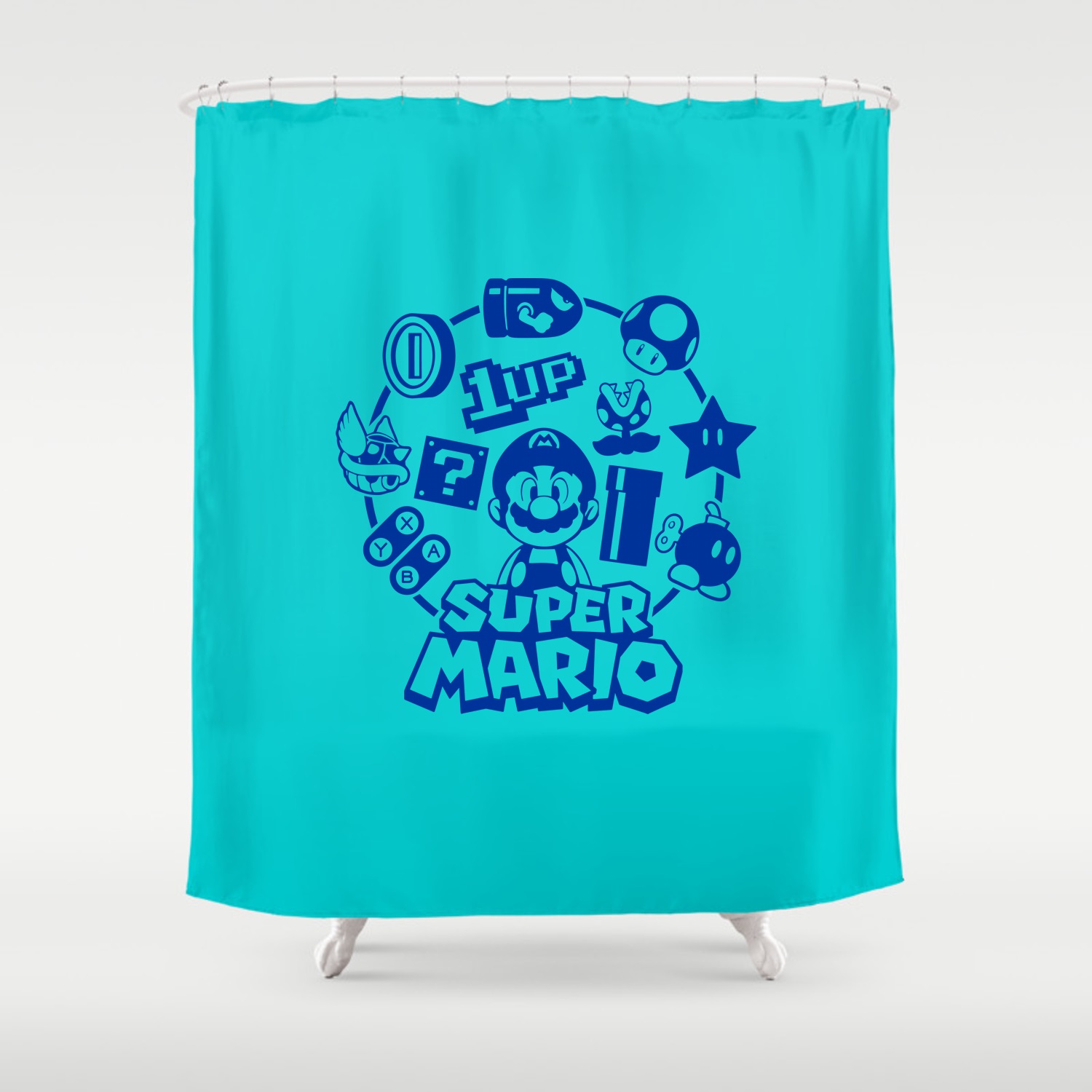 Super Mario Shower Curtain Turquoise/Blue