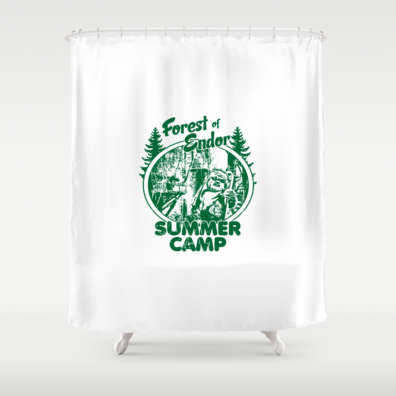 Star Wars “Endor Summer Camp” Shower Curtain White/Green